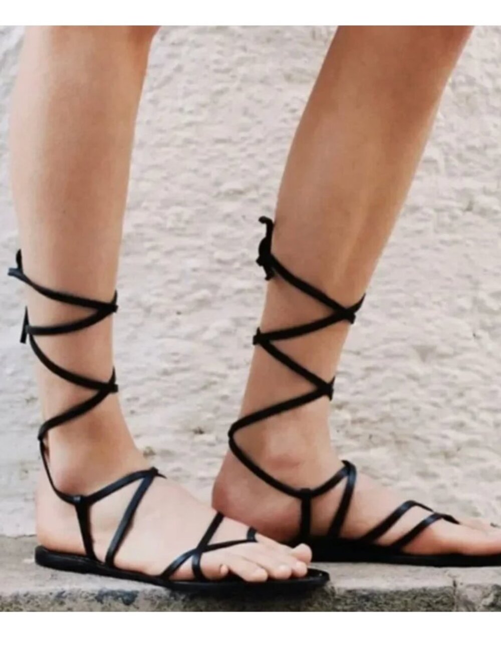 Zara Black Flat Strappy Gladiator Sandals